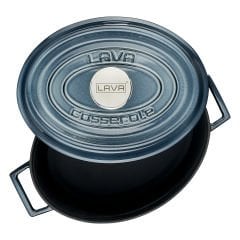 Lava Döküm Oval Tencere Ölçü 21x27cm. Döküm Demir Yekpare Kulplu Premium Serisi - Majolica Gri