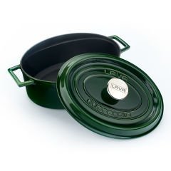 Lava Döküm  23x29cm. Oval Tencere Döküm Demir Yekpare Kulplu Premium Serisi Ölçü- Majolica Yeşil