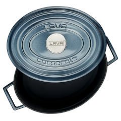 Lava Döküm Oval Tencere Ölçü 23x29cm. Döküm Demir Yekpare Kulplu Premium Serisi - Majolica Gri