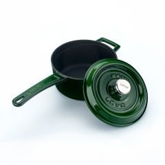 Lava Döküm Yuvarlak Sos Tenceresi Çap(Ø)16cm. Döküm Demir Yekpare Saplı Premium Serisi - Majolica Yeşil