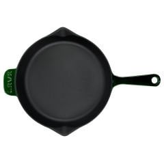 Lava Döküm Yuvarlak Kızartma Tavası Çap(Ø)28cm. Döküm Demir Yekpare Saplı Premium Serisi. - Majolica Yeşil