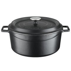 Lava Döküm Yuvarlak Tencere Çap(Ø)28cm. Döküm Demir Yekpare Kulplu Edition Serisi - Mat Siyah