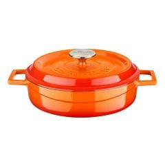Lava Döküm Çok Amaçlı Yayvan Tencere Çap(Ø)24cm. Döküm Demir Yekpare Kulplu Edition Serisi - Turuncu