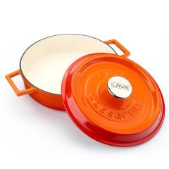Lava Döküm Çok Amaçlı Yayvan Tencere Çap(Ø)24cm. Döküm Demir Yekpare Kulplu Edition Serisi - Turuncu