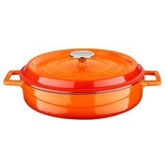 Lava Casting Multi-Purpose Flat Pot (Ø)28 cm. Interior Cream, Edition Series Orange