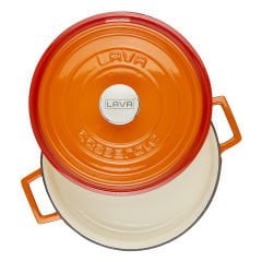 Lava Casting Multi-Purpose Flat Pot (Ø)28 cm. Interior Cream, Edition Series Orange