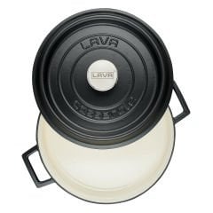 Lava Döküm Çok Amaçlı Yayvan Tencere (Ø)28 cm. İç Krem, Edition Serisi Mat Siyah