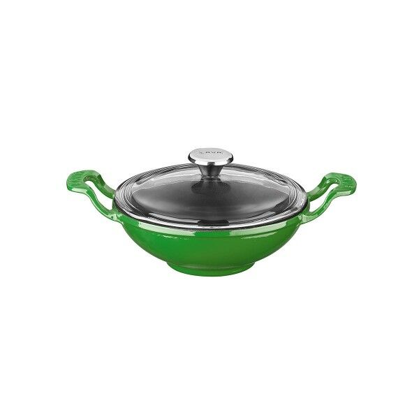 Lava Döküm Mini Wok Çap(Ø)16cm. Yekpare Kulplu Cam Kapaklı - Yeşil