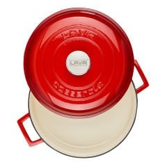 Lava Casting Multi-Purpose Flat Pot Diameter (Ø)28cm. Cast Iron Solid Handled Dome Form Covered Edition Series - Red