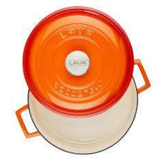 Lava Döküm Çok Amaçlı Yayvan Tencere Çap(Ø)28cm. Döküm Demir Yekpare Kulplu Kubbe Form Kapaklı Edition Serisi - Turuncu