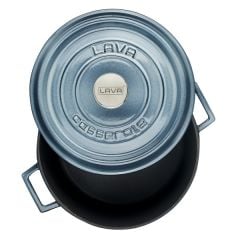 Lava Döküm Çap(Ø)28cm. Yuvarlak Tencere Döküm Demir Yekpare Kulplu Premium Serisi - Majolica Gri