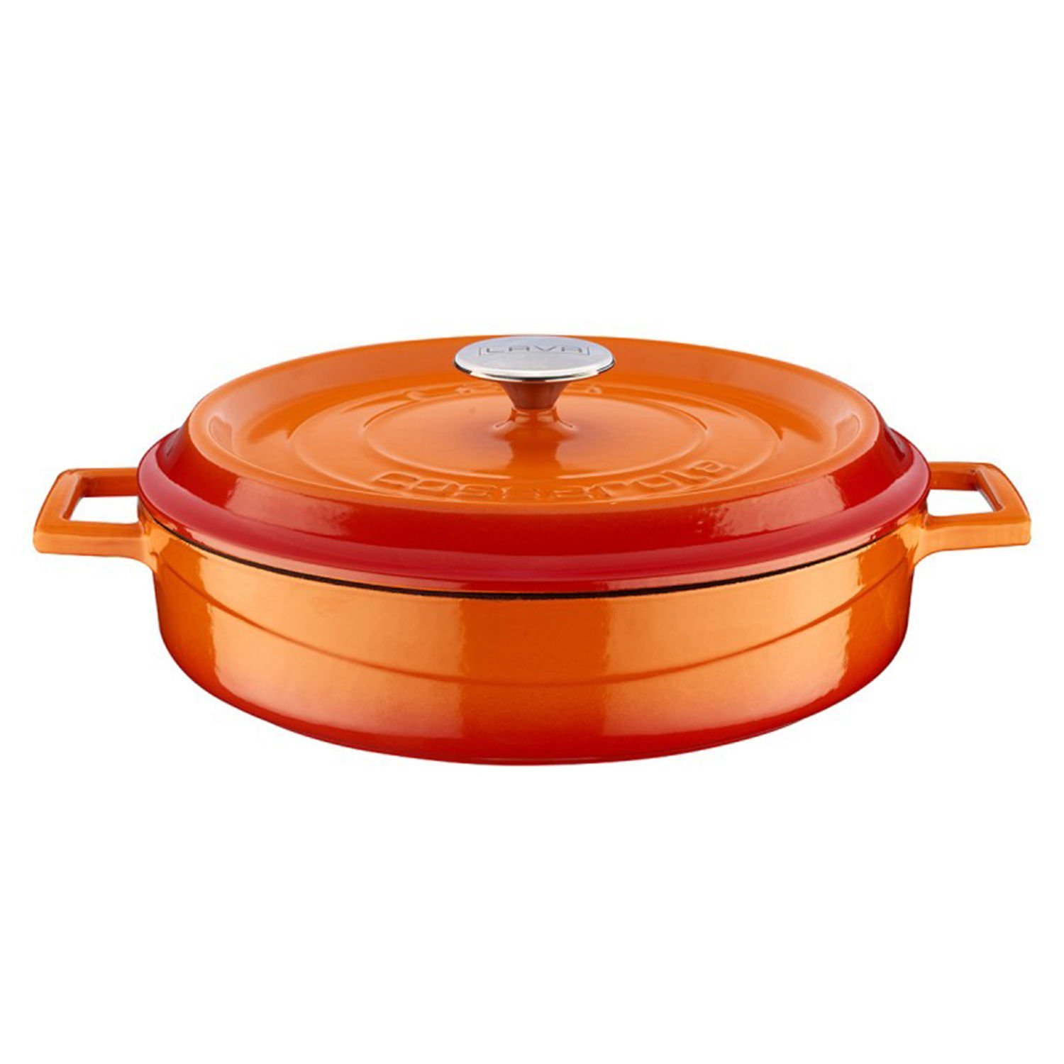 Lava Döküm Çok Amaçlı Yayvan Tencere Çap(Ø)28 cm. Trendy Serisi  - Turuncu