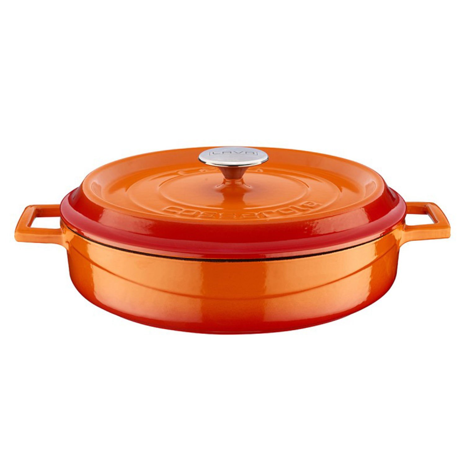 Lava Döküm Çok Amaçlı Yayvan Tencere Çap(Ø)28 cm. Trendy Serisi  - Turuncu