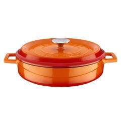 Lava Döküm Çok Amaçlı Yayvan Tencere Çap(Ø)28 cm. Trendy Serisi  - Turuncu