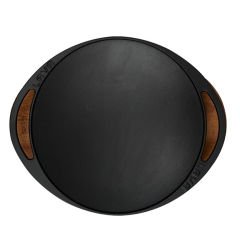 Lava Casting Round Sheet Roasting Pan Diameter (Ø)28cm. Cast Iron Solid Double Handle Beech Serving Wood with Glass Lid