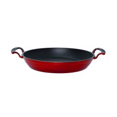 Lava Döküm Yuvarlak Sahan Çap(Ø)24cm. Döküm Demir Yekpare Çift Kulplu - Kırmızı