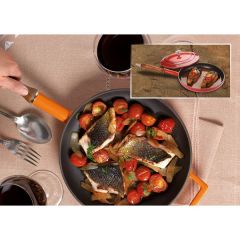 Lava Döküm Yuvarlak Kızartma Tavası Çap(Ø)24cm Döküm Demir Ahşap Saplı. - Turuncu