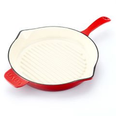 Lava Döküm Yuvarlak Izgara Tavası Çap(Ø)28cm. Döküm Demir Yekpare Saplı Edition Serisi - Kırmızı