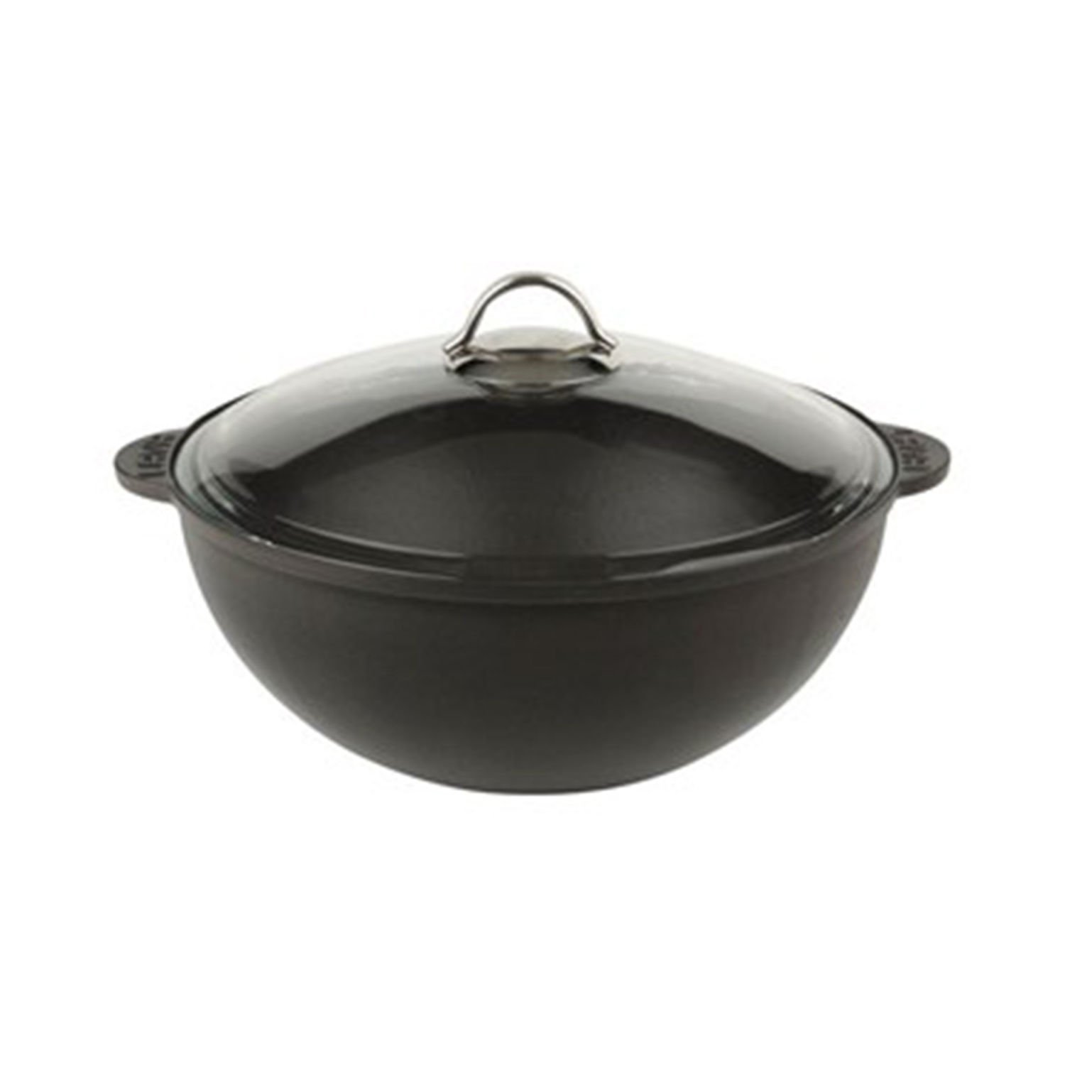 Lava Döküm Yuvarlak Cam Kapaklı Kazan / Tencere. Çap(Ø)30 cm. Döküm Demir Yekpare Kulplu