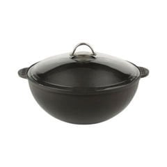 Lava Döküm Yuvarlak Cam Kapaklı Kazan / Tencere. Çap(Ø)30 cm. Döküm Demir Yekpare Kulplu