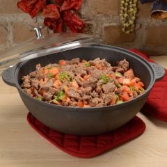 Lava Döküm Yuvarlak Cam Kapaklı Kazan / Tencere. Çap(Ø)30 cm. Döküm Demir Yekpare Kulplu