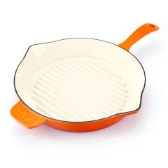 Lava Döküm Yuvarlak Izgara Tavası Çap(Ø)28cm. Döküm Demir Yekpare Saplı Edition Serisi - Turuncu
