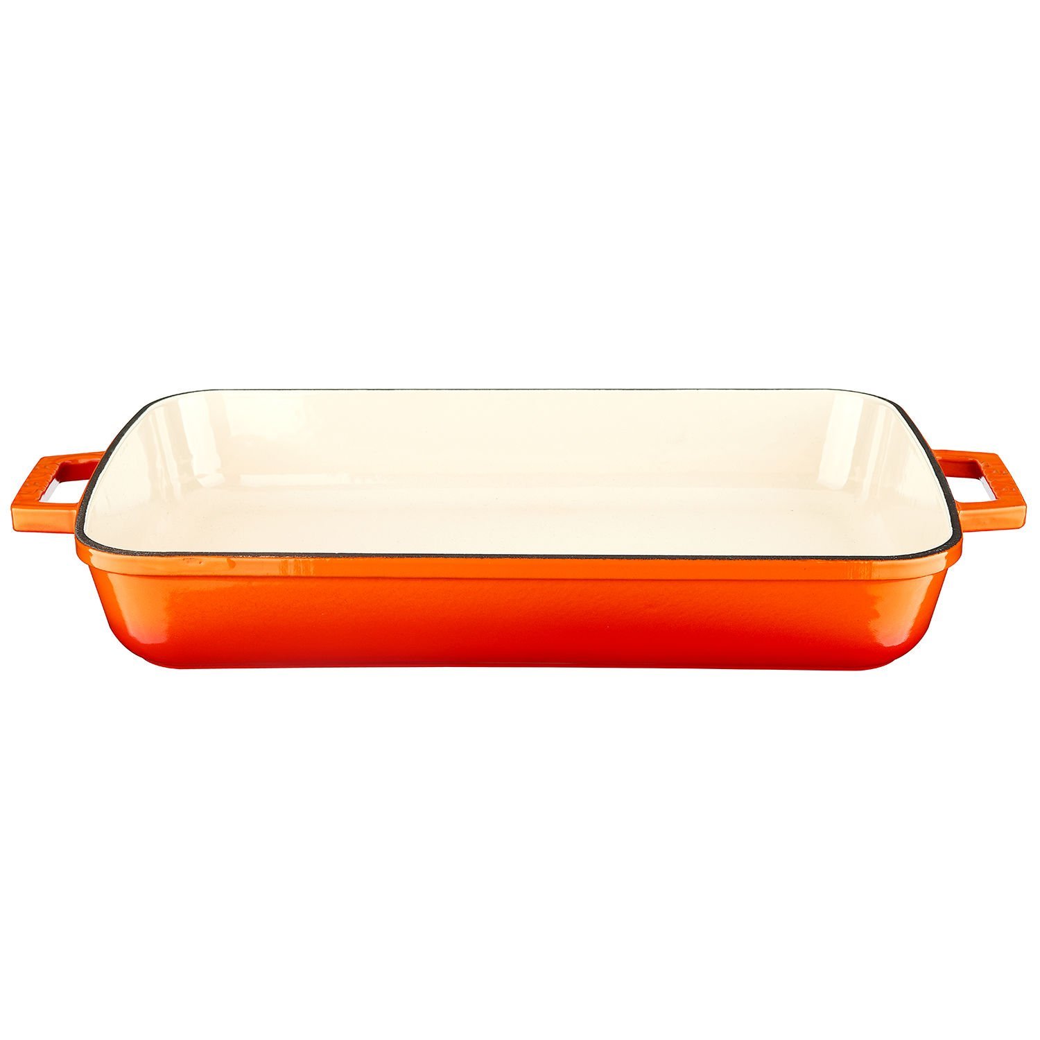 Lava Döküm Dikdörtgen Rosto ve Fırın Tepsisi Ölçü 26x40cm. Döküm Demir Yekpare Çift Kulplu Edition Serisi - Turuncu