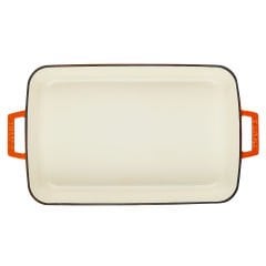 Lava Döküm Dikdörtgen Rosto ve Fırın Tepsisi Ölçü 26x40cm. Döküm Demir Yekpare Çift Kulplu Edition Serisi - Turuncu