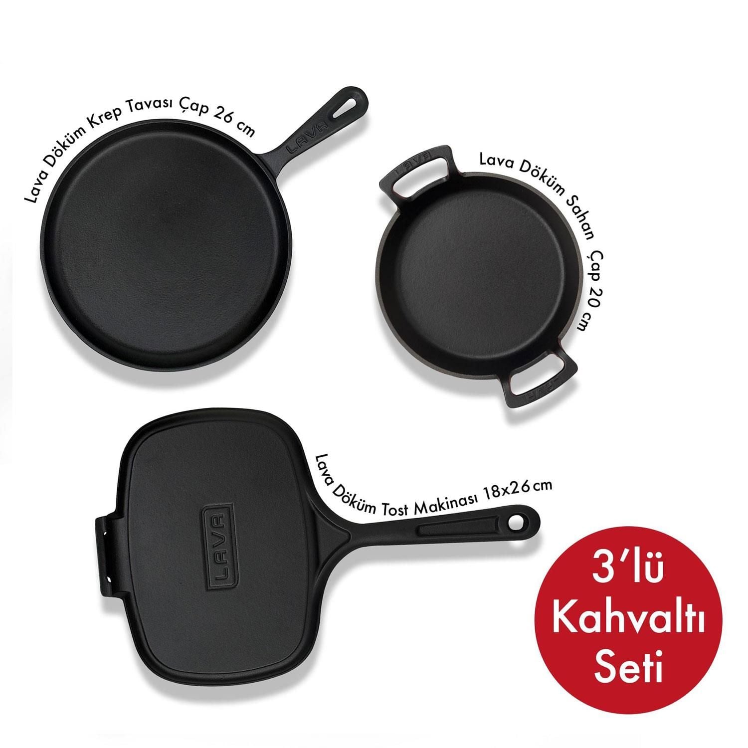 Lava Döküm Üçlü Kahvaltı Seti Ahşap Kaşık Hediyeli