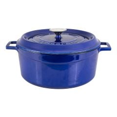 Lava Döküm Yuvarlak Tencere Çap(Ø)28cm.  Döküm Demir Yekpare Kulplu Premium Serisi - Majolica Mavi
