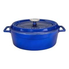 Lava Döküm Oval Tencere Ölçü 23x29cm. Döküm Demir Yekpare Kulplu Premium Serisi  - Majolica Mavi