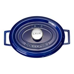 Lava Döküm Oval Tencere Ölçü 23x29cm. Döküm Demir Yekpare Kulplu Premium Serisi  - Majolica Mavi