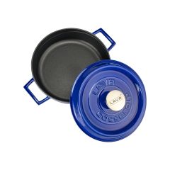 Lava Döküm Çap(Ø)24cm Çok Amaçlı Yayvan Tencere Döküm Demir Yekpare Kulplu Premium Serisi - Majolica Mavi