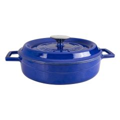 Lava Döküm Çap(Ø)24cm Çok Amaçlı Yayvan Tencere Döküm Demir Yekpare Kulplu Premium Serisi - Majolica Mavi