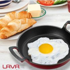 Lava Döküm Yuvarlak Sahan Çap(Ø)16cm. Döküm Demir Yekpare Çift Kulplu - Turuncu
