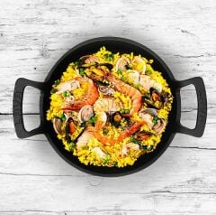 Lava Döküm Yuvarlak Sahan Çap(Ø)16cm. Döküm Demir Yekpare Çift Kulplu - Siyah