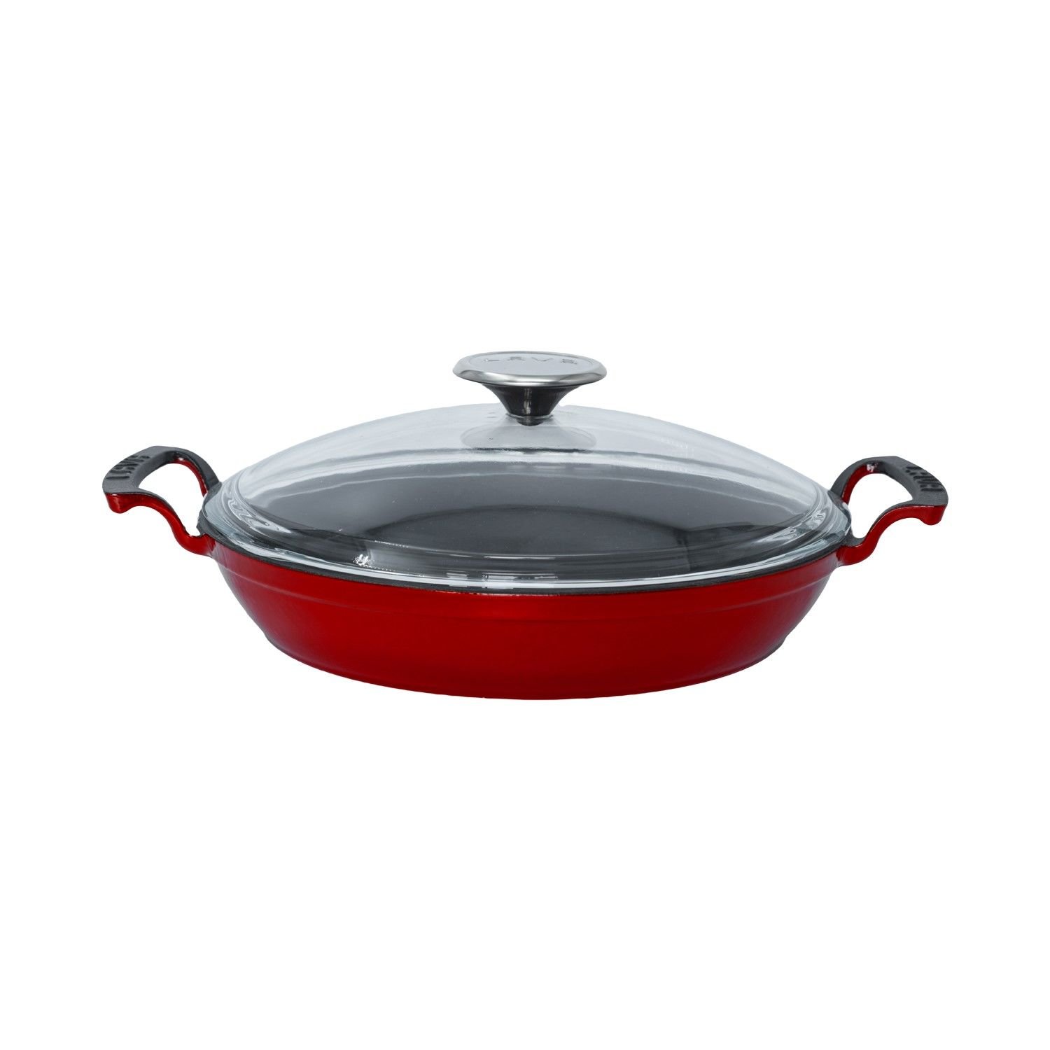 Lava Döküm Yuvarlak Sahan Çap(Ø)24cm. Döküm Demir Yekpare Çift Kulplu Cam Kapaklı