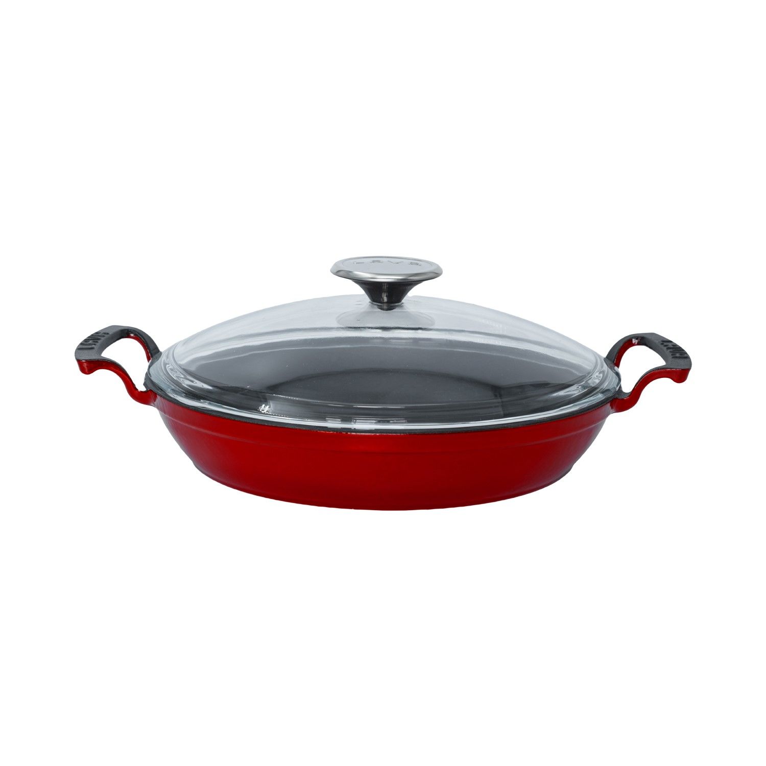 Lava Döküm Yuvarlak Sahan Çap(Ø)24cm. Döküm Demir Yekpare Çift Kulplu Cam Kapaklı