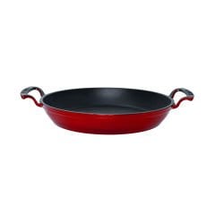 Lava Döküm Yuvarlak Sahan Çap(Ø)24cm. Döküm Demir Yekpare Çift Kulplu Cam Kapaklı