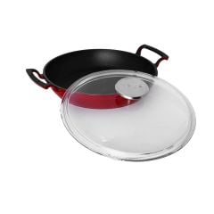 Lava Döküm Yuvarlak Sahan Çap(Ø)24cm. Döküm Demir Yekpare Çift Kulplu Cam Kapaklı