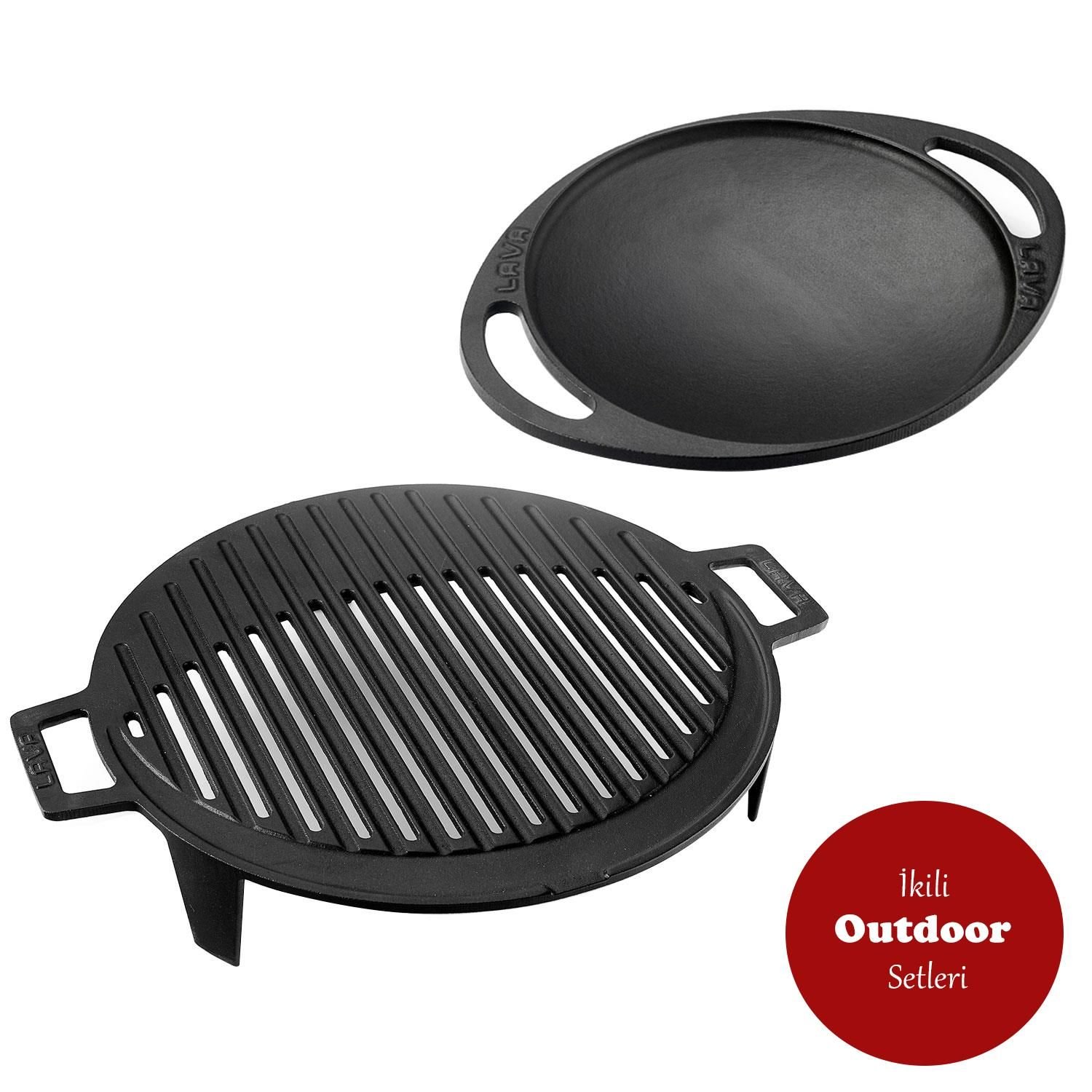 Lava Döküm 2'li Avantajlı Outdoor Seti - 28 cm Sac Kavurma Tavası + 37 cm Mangal Ahşap Kaşık Hediyeli