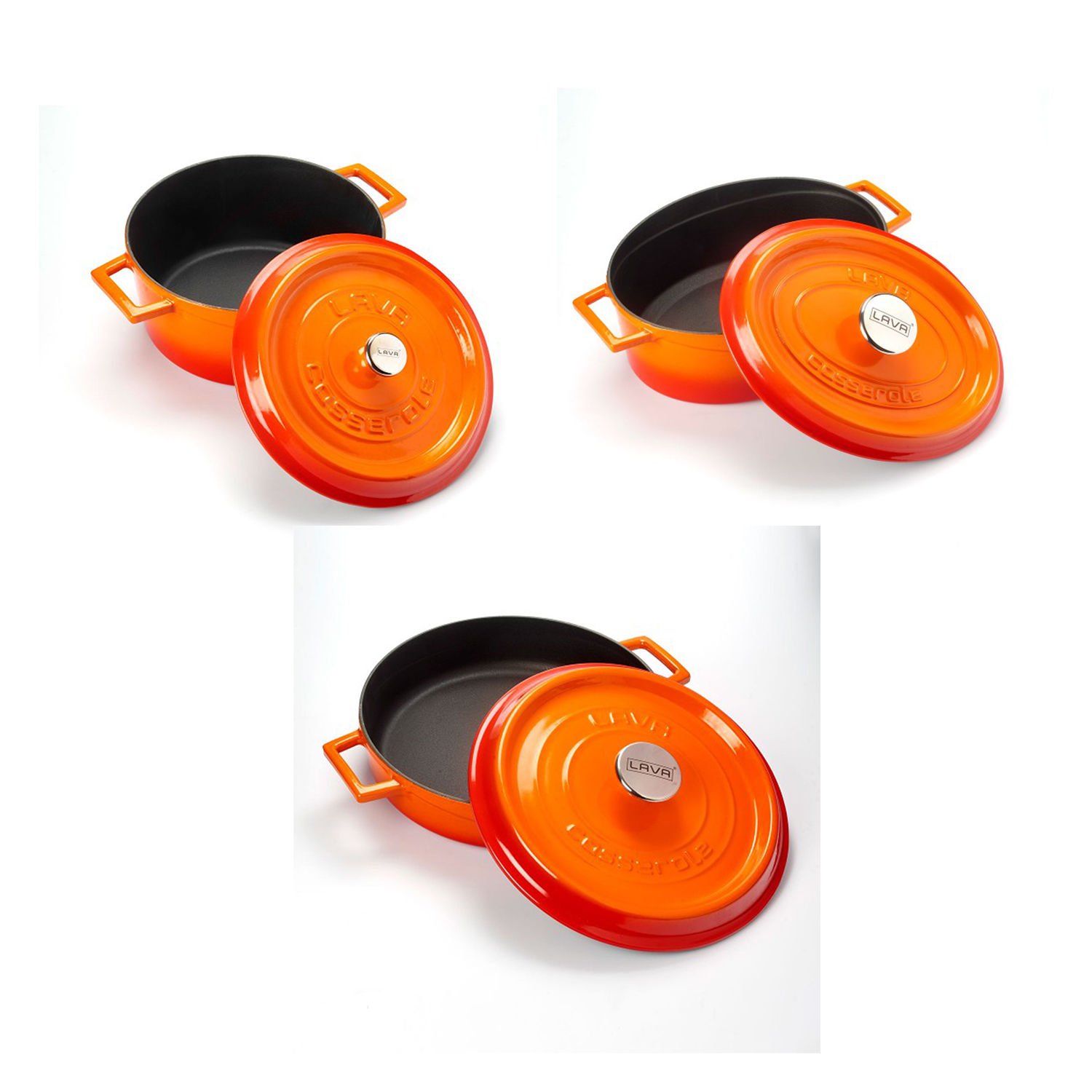 Lava Döküm Üçlü Turuncu Tencere Seti Silikon Tutacak ve Ahşap Kaşık Hediyeli
