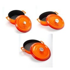 Lava Döküm Üçlü Turuncu Tencere Seti Silikon Tutacak ve Ahşap Kaşık Hediyeli