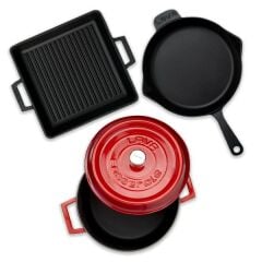 Lava Döküm Üçlü Klasik Trendy Set Silikon Tutacak ve Ahşap Kaşık Hediyeli