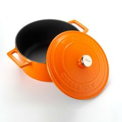 Lava Döküm Üçlü Klasik Folk Set Silikon Tutacak ve Ahşap Kaşık Hediyeli TURUNCU