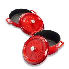 Lava Döküm 24 cm Yuvarlak Derin ve Sığ İkili Tencere Seti Kırmızı