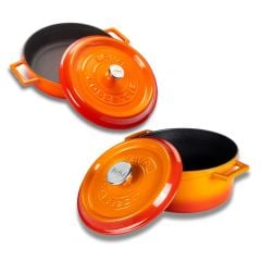 Lava Döküm Yuvarlak Derin ve Sığ İkili Tencere Seti Turuncu