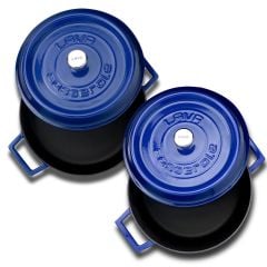 Lava Döküm Yuvarlak Derin ve Sığ İkili Tencere Seti Mavi -24 cm