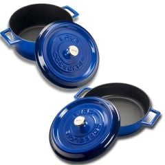 Lava Döküm Yuvarlak Derin ve Sığ İkili Tencere Seti Mavi -24 cm