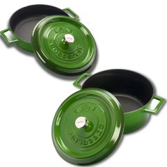 Lava Döküm Yuvarlak Derin ve Sığ İkili Tencere Seti Yeşil